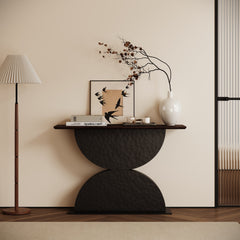 47''Double Semi-Circles 3d Hammer-Shaped Texture Base Wood Console Table With Led Light Entryway Table Modern Console Table,Sofa Console Tables For Living Room