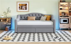 Upholstered Twin XL Size Daybed with LED Belt and 2 Drawers, Gray