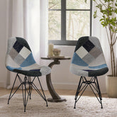 Patchwork Accent Chair Bohemian Style Fabric Chair with Chromed Legs Geometric Pattern Chair, 18"D x 21"W x 32"H, Set of 2