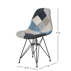 Patchwork Accent Chair Bohemian Style Fabric Chair with Chromed Legs Geometric Pattern Chair, 18"D x 21"W x 32"H, Set of 2