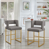 Modern Fashion Counter Height Bar Stools with Unique Square Open Backrest, Set of 2 Versatile Bar Chairs with Sturdy Iron Legs, 26" H Counter Height Chairs for kitchen islands,Dark Gray /Gold