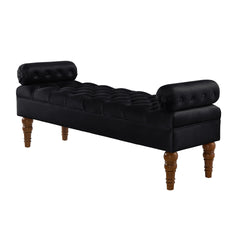 Velvet Long bed Bench for Bedroom,Upholstered Window Bench with Tufted Button,Entryway Bench,Bolster Bench for Living Room-Black