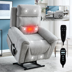 Dual Motor Infinite Position Up to 350 LBS Leatherair Power Lift Recliner Chair, Heavy Duty Motion Mechanism with 8-Point Vibration Massage and Lumbar Heating,Grey