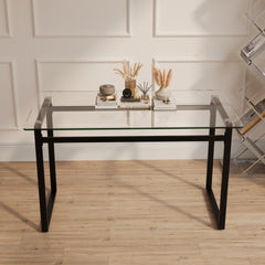 51" Modern Minimalist Rectangular Glass Dining Table for 4-6 with 0.31" Tempered Glass Tabletop and Black Chrome Metal Legs, Writing Table Desk, for Kitchen Dining Living Room (0 damage)