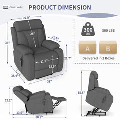 Power Lift Recliner for Elderly, Lift Chair Recliners for Small Spaces, Electric Recliner Chairs for Seniors, Remote Control, Adjustable, Side Pocket (Dark Gray+ Snowflake Velvet)