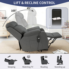Power Lift Recliner for Elderly, Lift Chair Recliners for Small Spaces, Electric Recliner Chairs for Seniors, Remote Control, Adjustable, Side Pocket (Dark Gray+ Snowflake Velvet)