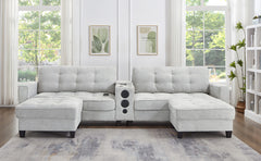 Modern Sectional Sofa 126" U-shaped Sectional Sofa Modular Sectional Couch with Movable Storage Ottomans, multifunctional Console, Bluetooth Speakers and LED Lights for Living Room, Light Grey
