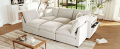Modern Sectional Sofa Modular Sofa 93.7" U-shaped Sofa Couch Sofa Bed L-shaped Sofa with a Movable Ottoman, Storage Armrests and USB Ports, Beige