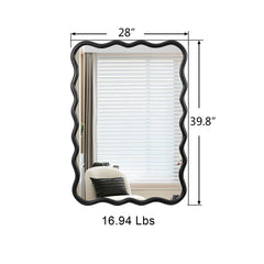 Solid Wood Wavy Rectangle Mirror-Black 40" x 28" Modern Mirror Wall Decor for Bathroom, Bedroom, Living Room, Dining Room, Cloakroom, Entryway
