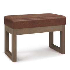 Milltown 27 inch Wide Solid Wood Footstool Small Ottoman Bench in Distressed Saddle Brown
