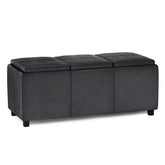 Avalon 42 inch Wide Storage Ottoman in Distressed Black Vegan Leather
