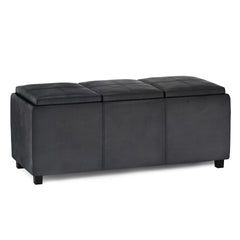 Avalon 42 inch Wide Storage Ottoman in Distressed Black Vegan Leather