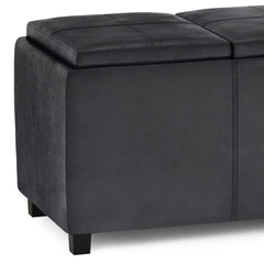 Avalon 42 inch Wide Storage Ottoman in Distressed Black Vegan Leather