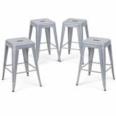 24 Inch Counter Height Stool, Backless Metal Bar Stools Set of 4, Non-Stackable, Detachable & Easy Assembly, Space-Saving Design for Kitchen Island/Bar/Café/Dining Room (Sliver)