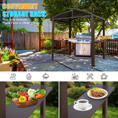 8x5FT Arc Roof, Grill Canopy for Outdoor Grill w/Double Galvanized Steel Roof and 2 Side Shelves, BBQ Gazebo Grill Tent for Patio Garden Backyard, Brown