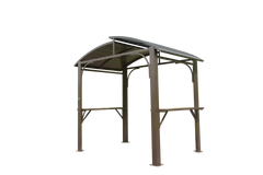 8x5FT Arc Roof, Grill Canopy for Outdoor Grill w/Double Galvanized Steel Roof and 2 Side Shelves, BBQ Gazebo Grill Tent for Patio Garden Backyard, Brown