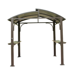 8x5FT Arc Roof, Grill Canopy for Outdoor Grill w/Double Galvanized Steel Roof and 2 Side Shelves, BBQ Gazebo Grill Tent for Patio Garden Backyard, Brown