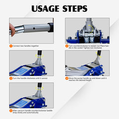 Low-Position Steel Vehicle Floor-mounted Hydraulic Jack with Dual-piston Quick-lift Pump, 3-Ton(6,600 lb.) Capacity.