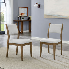 Dafne Set of 2 Walnut Oak Dining Side Chairs with Light Gray Fabric