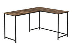 Computer Desk, Home Office, Corner, 58"l, L Shape, Work, Laptop, Brown Laminate, Black Metal, Contemporary, Modern