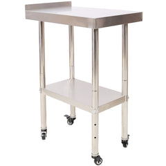 Stainless Steel Prep Table, 24 x 15 x 35-1/2 Inch, 440lbs Load Capacity Heavy Duty Metal Worktable with Backsplash Adjustable Undershelf & 4 Casters, Commercial Workstation for Kitchen Restaurant