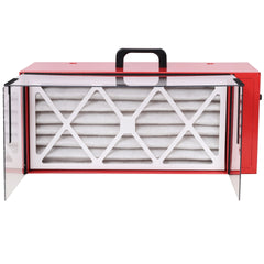 Portable tabletop dust collector,Maximum Air Flow 725CFM; Each fan runs on a 110V variable speed motor; Total Running Amps 1.29AMPS, Red color