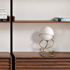 13.5" H Glass Globe Matte Gold Spiral 4 Ring Metal Stand Table Lamp for Living Room, Nightstand Bedside Table Lamp for Bedroom, LED Lamp