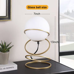 13.5" H Glass Globe Matte Gold Spiral 4 Ring Metal Stand Table Lamp for Living Room, Nightstand Bedside Table Lamp for Bedroom, LED Lamp