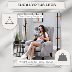 HOMCOM Button-Tufted Accent Chair with High Wingback, Rounded Cushioned Armrests and Thick Padded Seat, Grey