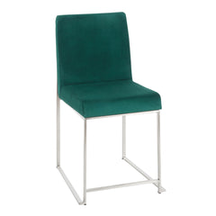 High Back Fuji Contemporary Dining Chair in Stainless Steel and Green Velvet by LumiSource - Set of 2