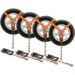 Car Tie Down with Chain Anchors, Lasso Style 2"×120" Tire Straps, 5865 LBS Working Load, 11023 LBS Breaking Strength, with Heavy Duty Ratchets for Passenger Car, ATV, SUV, UTV, Truck, 4-Pack