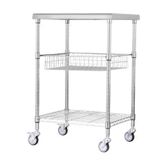 3-Tier Utility Cart Rolling Cart on Wheels 24"x20"x36.6" 470 LBS 6 Hooks