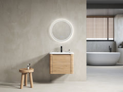 24'' Wall-Mounted Bathroom Vanity with White Ceramic Sink & 1-Soft-Close Door, KD-Packing, Plywood