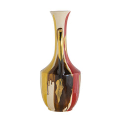 6.8x6.8x16.9" Curved Ceramic Vase with Handles and Abstract Multicolored Finish