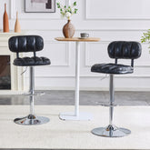 Set of 2 Adjustable Height Bar Stools, Black PU Leather Upholstered with Chrome Base & Footrest, Modern Comfortable Stools for Kitchen Island, Home Bar, Game Room & Office Break Area