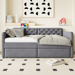 Twin Size Upholstered Daybed with 2 Storage Drawers and USB Charging Design, Velvet Upholstered Daybed Frame, Twin Sofa Bed for Living Room Bedroom, No Box Spring Needed,Plush Velvet Fabric