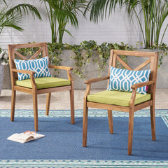 PERLA DINING CHAIR,2PCS with 2 Green Cushions,for Backyard, Poolside, Garden