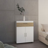 Shoe Rack, 3 Doors, 3 Shelves, 4 Legs, White / Natural Oak