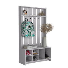 Hall Tree with 7 Shelves, Smokey Gray