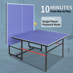 8ft Mid-Size Table Tennis Table Foldable & Portable Ping Pong Table Set for Indoor Games with Net, 2 Table Tennis Paddles and 3 Balls