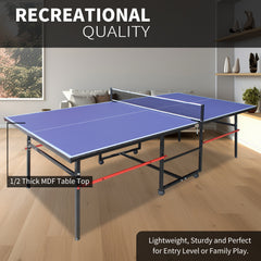 8ft Mid-Size Table Tennis Table Foldable & Portable Ping Pong Table Set for Indoor Games with Net, 2 Table Tennis Paddles and 3 Balls