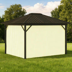 Gazebo with Curtains Netting 11.9" x 9.8" Metal Roof Gazebo Canopy with Aluminum Frame and Top Hook, Cream