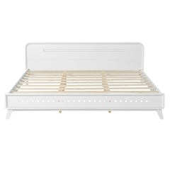 PINE SOLID WOOD KING SIZE BED, SOLID AND STABLE, NO BOX SPRING NEEDED, WHITE COLOR