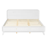 PINE SOLID WOOD QUEEN SIZE BED, SOLID AND STABLE, NO BOX SPRING NEEDED, WHITE COLOR