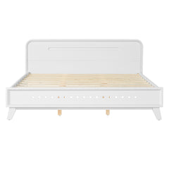 PINE SOLID WOOD QUEEN SIZE BED, SOLID AND STABLE, NO BOX SPRING NEEDED, WHITE COLOR
