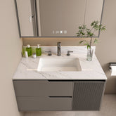 37 Inch Marble Vanity Top, White Vanity Top with 3 Pre-drilled Faucet Holes, Bathroom Vanity Top with Undermount Rectangular Middle Sink and 4" Height Backsplash, Bianco Carrara Venato