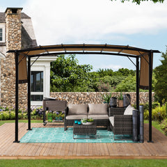 12 x 9 Ft Outdoor Pergola Patio Gazebo,Retractable Shade Canopy,Steel Frame Grape Gazebo,Sunshelter Pergola for Gardens,Terraces,Backyard-Beige Same as W419S00017