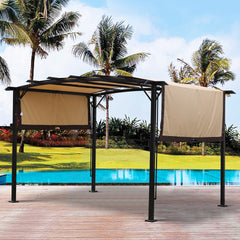 12 x 9 Ft Outdoor Pergola Patio Gazebo,Retractable Shade Canopy,Steel Frame Grape Gazebo,Sunshelter Pergola for Gardens,Terraces,Backyard-Beige Same as W419S00017