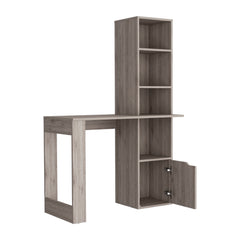 Computer Desk with Single Door Cabinet and 4-Tier Shelf Bicknell, Light Gray Finish