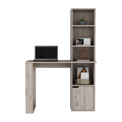 Computer Desk with Single Door Cabinet and 4-Tier Shelf Bicknell, Light Gray Finish